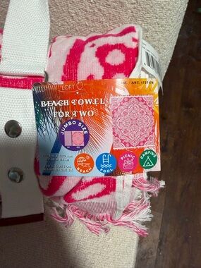 Beach Towel for Two - Pink and White Pattern